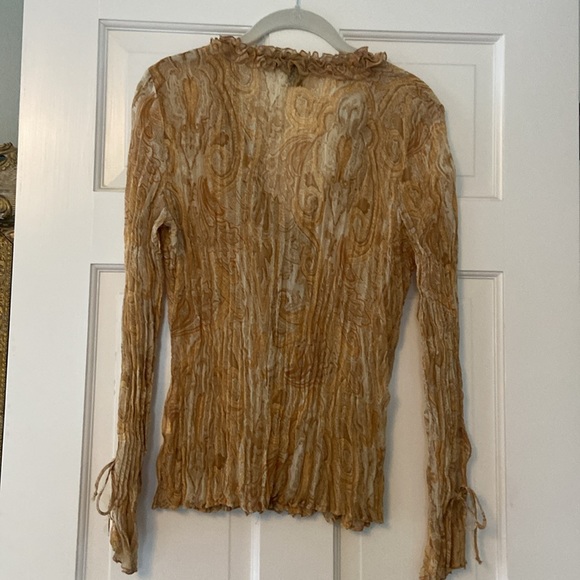 Inc Brand- Crepe Yellow-Gold Paisley V-Neck Button- Up Blouse - Picture 2 of 12